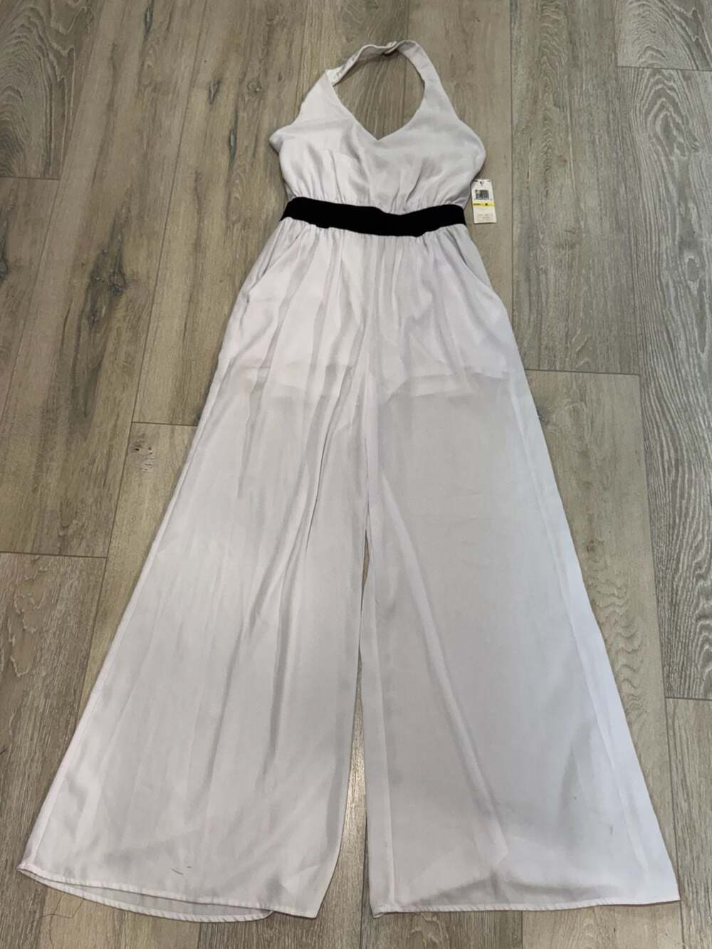 White Halter Wide Leg Jumpsuit Medium Sheer Overlay Y2K Party Formal NWT
